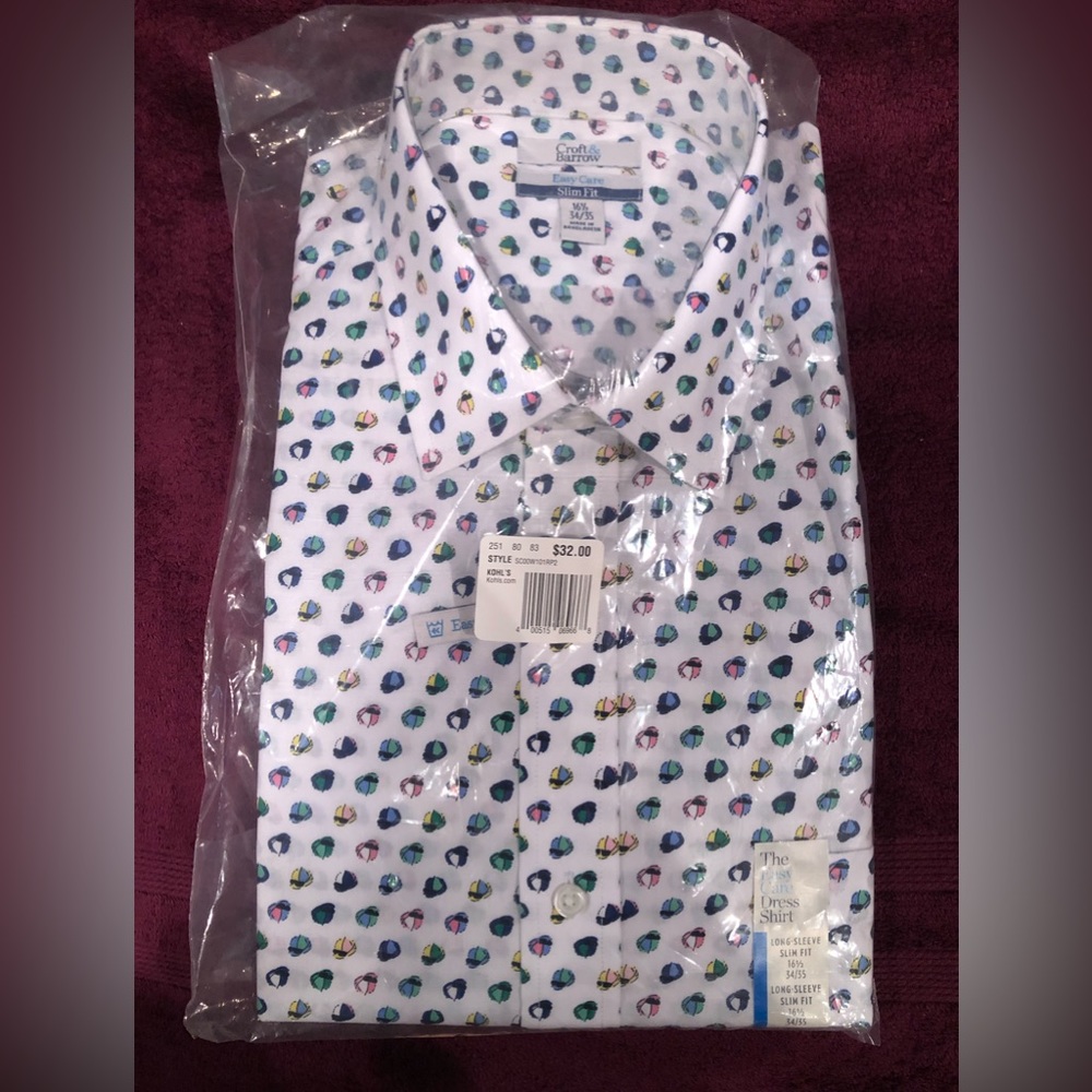 Croft & Barrow Easy Care Slim Fit Jockey Cap Shirt  Size 16.5 34/35